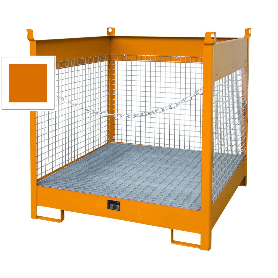 Fass-Stapelpalette - für 4 x 200-l-Fässer - Volumen 220 l - 1.435 x 1.410 x 1.410 mm (HxBxT) - Drahtgitterwände - feuerrot