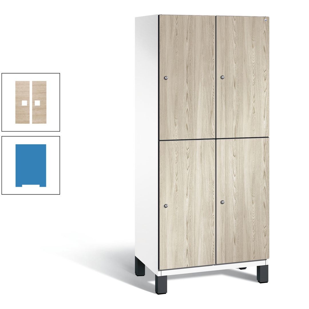 Fächerschrank, Garderobenschrank, mit Füßen, 2 Abteile, 1.980 x 800 x 525 mm (HxBxT), Korpus anthrazitgrau, Tür Donau-Ahorn