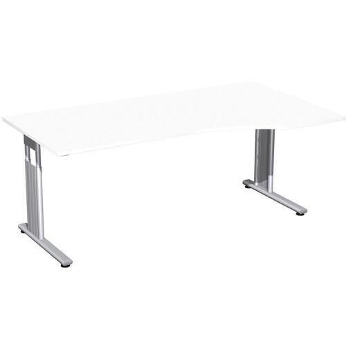 Eckschreibtisch, Füße einseitig verkürzt, C-Fuß Flex, Ecke rechts, höhenverstellbar, 680-800 x 1.800 x 1.000 mm (HxBxT), Gestell silber, Dekor Ahorn
