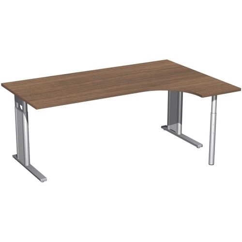 Eckschreibtisch, Ecke rechts, Füße einseitig verkürzt, C-Fuß Pro, höhenverstellbar, 680-820 x 1.600 x 1.200 mm (HxBxT), Dekor Ahorn