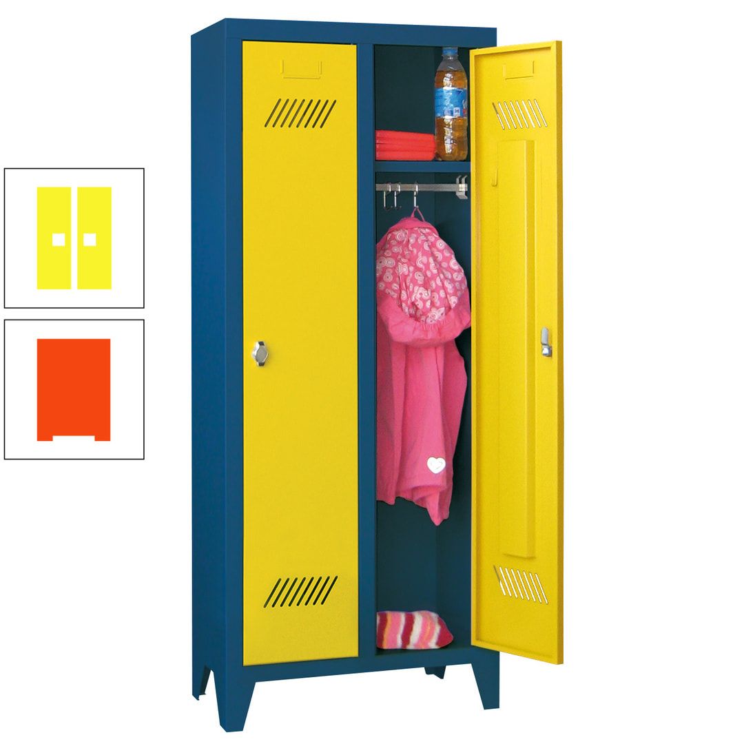 Spindschrank f. Kindergärten - mit Füßen - Höhe 1.300 mm - 2 Abteile a 250 mm - Zylinderschloss - anthrazitgrau