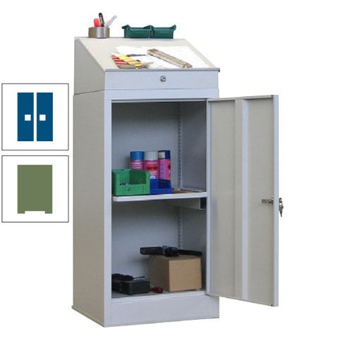 Stehpult mit Schrank - Vollblechtür - Zylinderschloss - 1 Ausziehboden - 1.270x500x500 mm (HxBxT) - anthrazitgrau