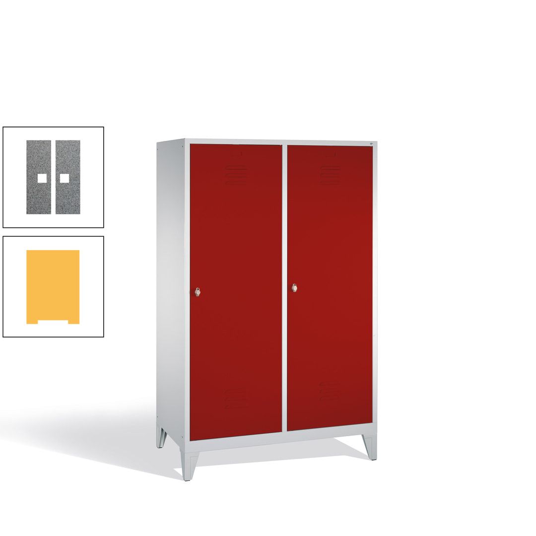 Doppel-Spind mit 2 Großtüren, Garderobenschrank mit Füßen, 4 Abteile a 300 mm, Korpus anthrazitgrau, Tür anthrazitgrau, 1.850 x 1.190 x 500 mm (HxBxT)