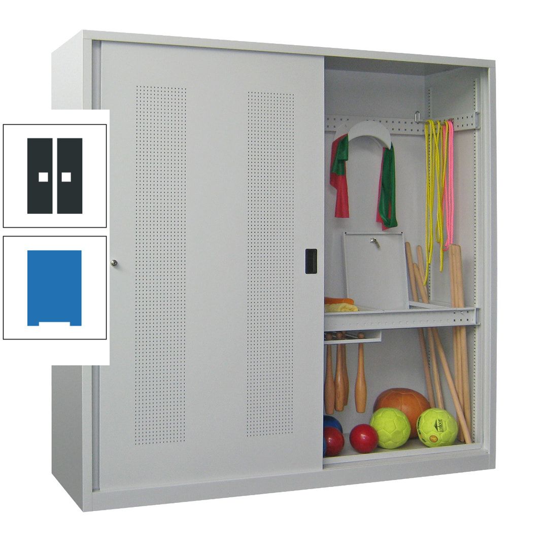 Ballschrank - Schiebetüren mit Lochfeld - Trennwand - 1.950x2.000x600 mm (HxBxT) - anthrazitgrau