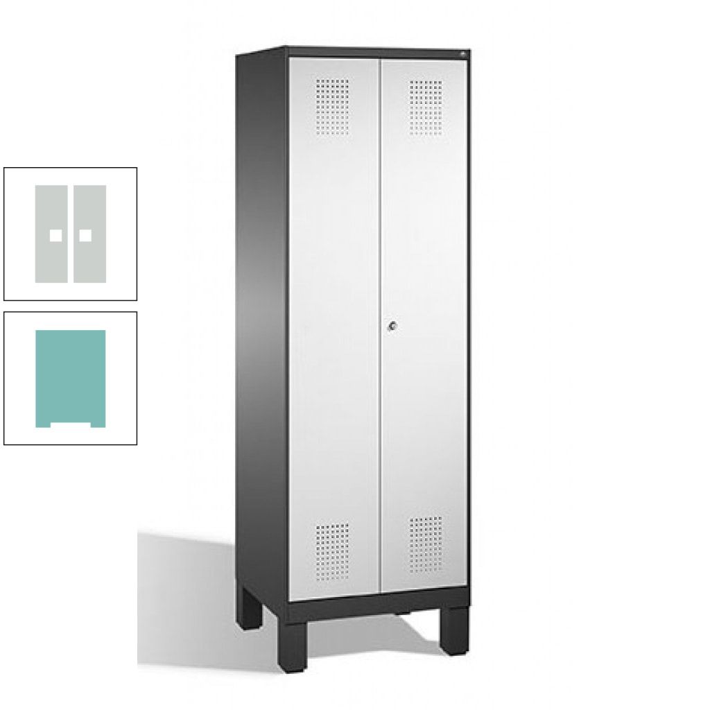 Doppel-Spind, Doppeltüren, Garderobenschrank mit Füßen, 2 Abteile a 300 mm, Korpus anthrazitgrau, Tür anthrazitgrau, 1.850 x 600 x 500 mm (HxBxT)