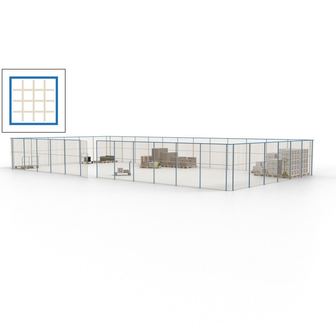 Maschinen Schutzgitter - Hallentrennwand - Sicherheitszaun - Tür - 54 m - 2.200 x 18.400 x 9.400 mm (HxBxT) - enzianblau