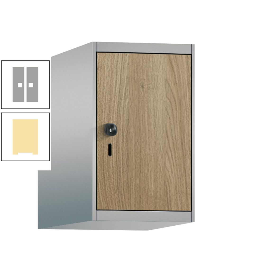 Aufsatzschrank, Schrankaufsatz, 1 Fach a 300 mm, Farbe Pastellgelb, Tür anthrazitgrau, 500 x 300 x 500 mm (HxBxT)