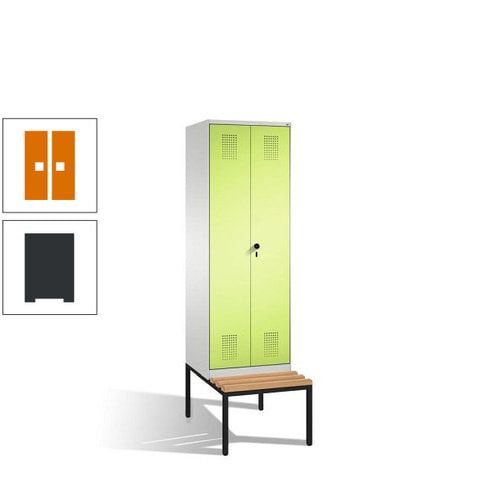 Doppel-Spind, Garderobenschrank, Buche Sitzbank untergebaut, 2 Abteile a 300 mm, Korpus anthrazitgrau, Tür anthrazitgrau, 2.090 x 600 x 815 mm (HxBxT)