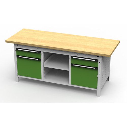 OTTOKIND Werkbank - bündig Arbeitsplatte - 850 x 1.695 x 750 mm (HxBxT) - 2 Schubladen - 2 Schränke - 2 Ablageböden - lichtgrau