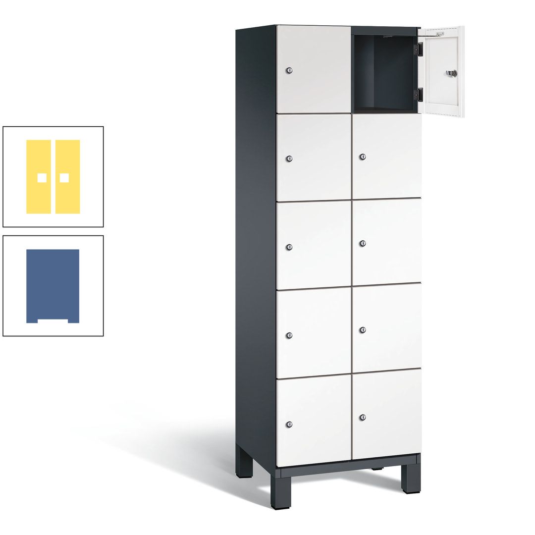 Fächerschrank, Stahlschrank, 10 Fächer, Türöffnungsbegrenzer, Füße, 1.980 x 600 x 525 mm (HxBxT), Korpus anthrazitgrau, Front anthrazitgrau