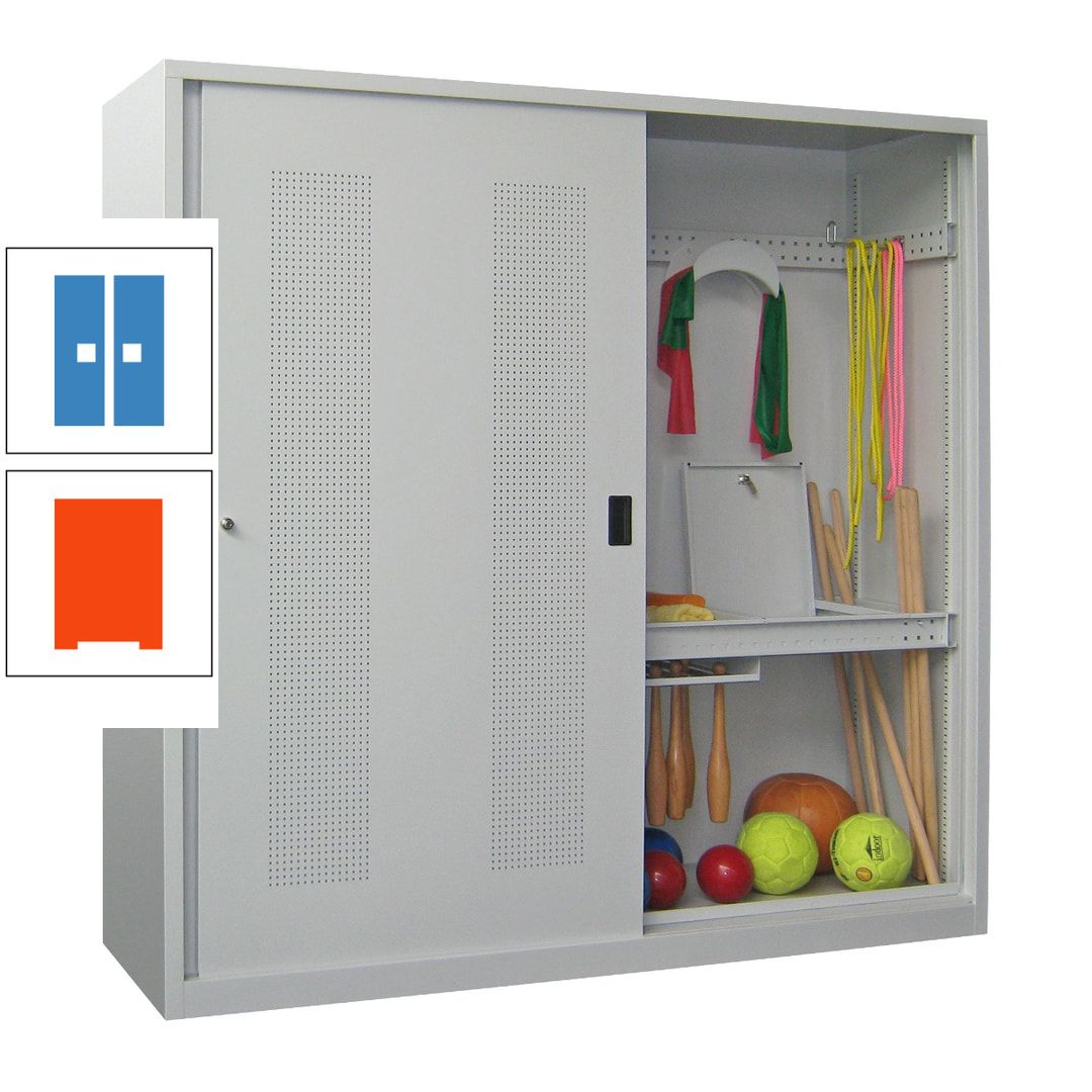 Ballschrank - Schiebetüren mit Lochfeld - Trennwand - 1.950x2.000x600 mm (HxBxT) - anthrazitgrau