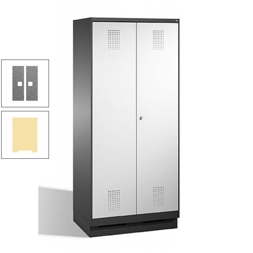Doppel-Spind, Doppeltüren, Garderobenschrank mit Sockel, 2 Abteile a 400 mm, Korpus anthrazitgrau, Tür anthrazitgrau, 1.800 x 800 x 500 mm (HxBxT)