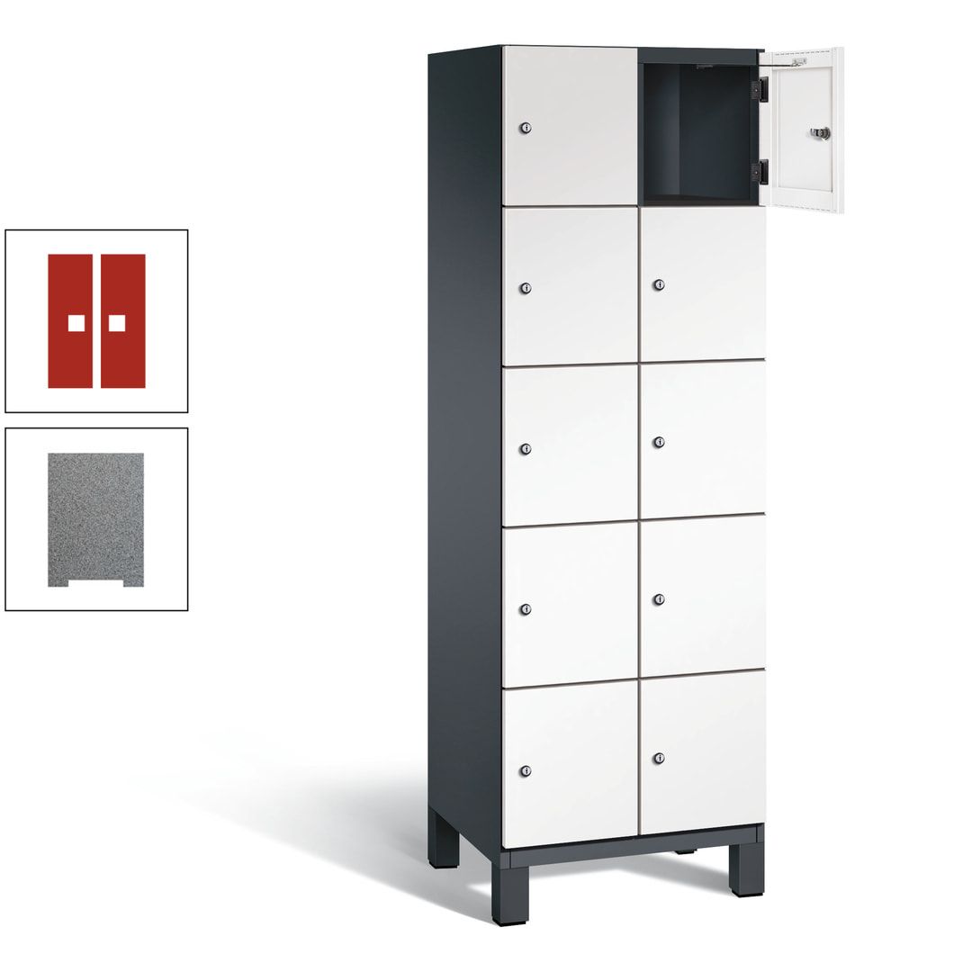 Fächerschrank, Stahlschrank, 10 Fächer, Türöffnungsbegrenzer, Füße, 1.980 x 600 x 525 mm (HxBxT), Korpus anthrazitgrau, Front anthrazitgrau