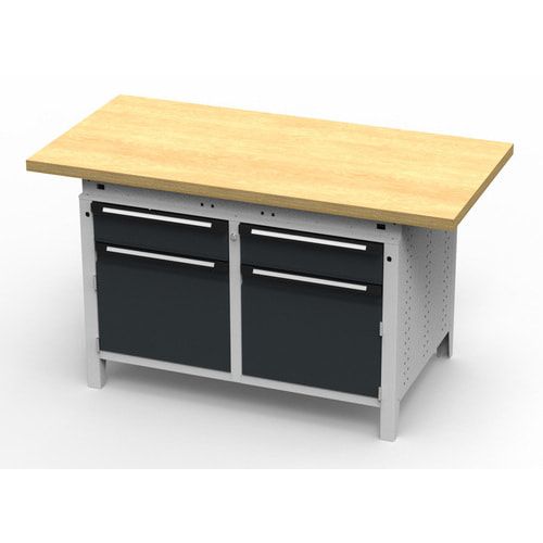 OTTOKIND Werkbank - bündige Arbeitsplatte - 850 x 1.150 x 750 mm (HxBxT) - 2 Schubladen - 2 Schränke - lichtgrau