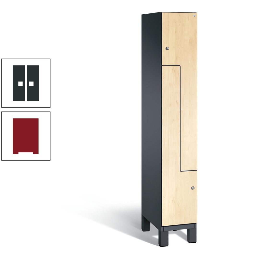 Z-Garderobenspind mit Füßen, 2 Personen, 1.980 x 300 x 525 mm (HxBxT), Korpus anthrazitgrau, Tür anthrazitgrau