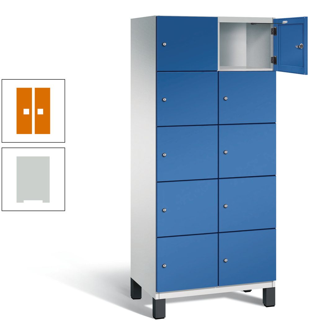 Fächerschrank, Stahlschrank, 10 Fächer, Türöffnungsbegrenzer, Füße, 1.980 x 800 x 525 mm (HxBxT), Korpus anthrazitgrau, Front anthrazitgrau