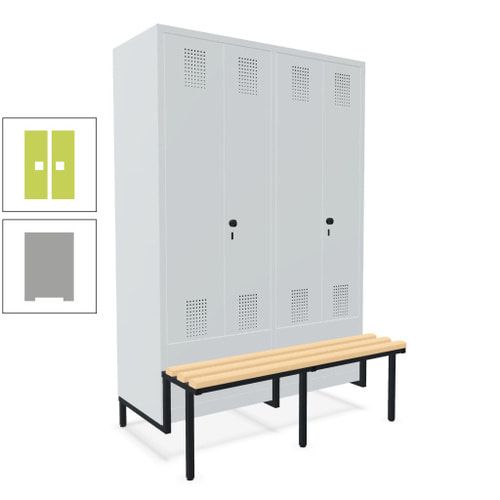 Doppel-Spind, Garderobenschrank, Buche Sitzbank integriert, 4 Abteile 300 mm, Korpus anthrazitgrau, Tür anthrazitgrau, 1.850 x 1.200 x 815 mm (HxBxT)