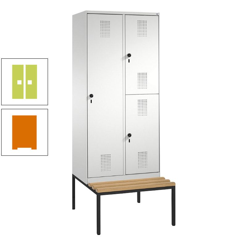 Garderobenschrank, Spind ein- und doppelstöckig Sitzbank, 2 Abteile, 3 Fächer, 2.090 x 800 x 500 mm (HxBxT), Front anthrazitgrau, Korpus anthrazitgrau