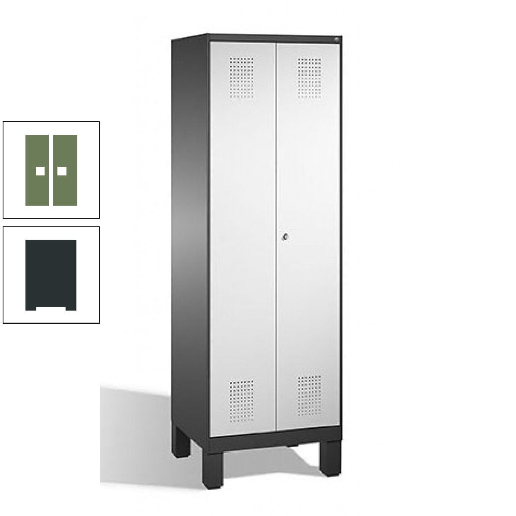 Doppel-Spind, Doppeltüren, Garderobenschrank mit Füßen, 2 Abteile a 300 mm, Korpus anthrazitgrau, Tür anthrazitgrau, 1.850 x 600 x 500 mm (HxBxT)