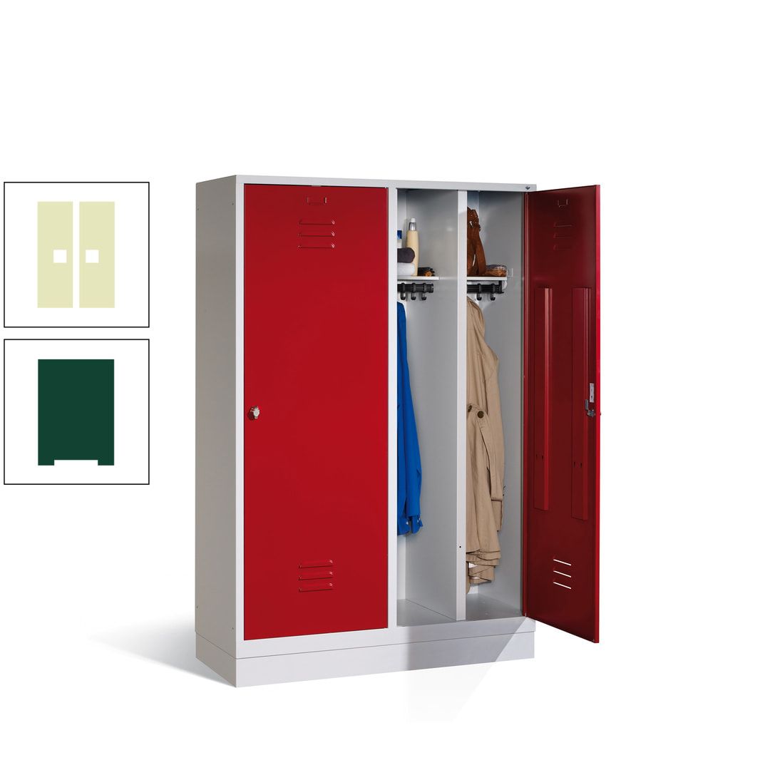 Doppel-Spind mit Großtüren, Garderobenschrank mit Sockel, 4 Abteile a 300 mm, Korpus anthrazitgrau, Tür anthrazitgrau, 1.800 x 1.190 x 500 mm (HxBxT)