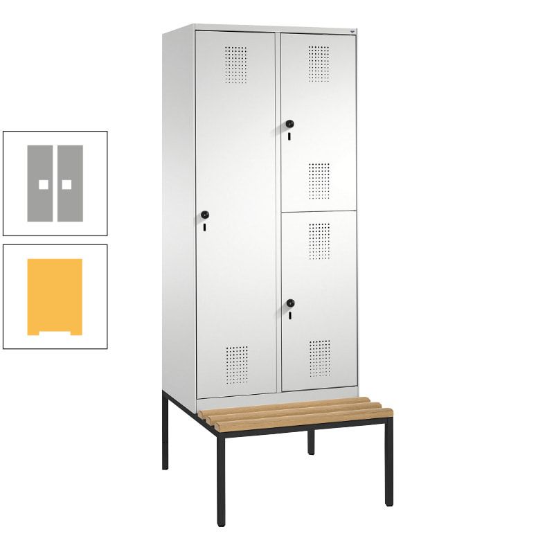 Garderobenschrank, Spind ein- und doppelstöckig Sitzbank, 2 Abteile, 3 Fächer, 2.090 x 800 x 500 mm (HxBxT), Front anthrazitgrau, Korpus anthrazitgrau