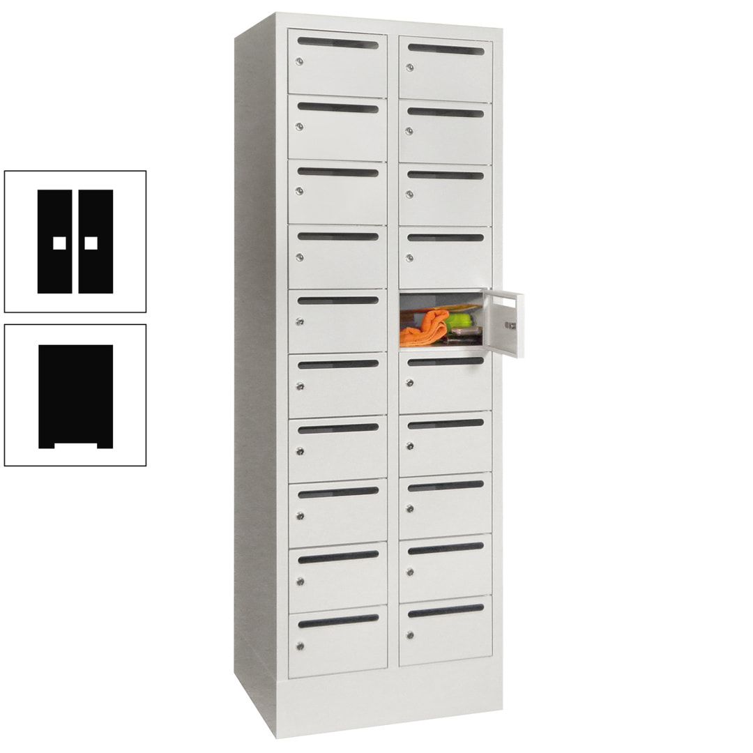 Postverteilerschrank, Schließfachschrank, 2 Abteile a 300 mm, 20 Fächer, 1.850 x 600 x 500 mm (HxBxT), Korpus anthrazitgrau, Front anthrazitgrau