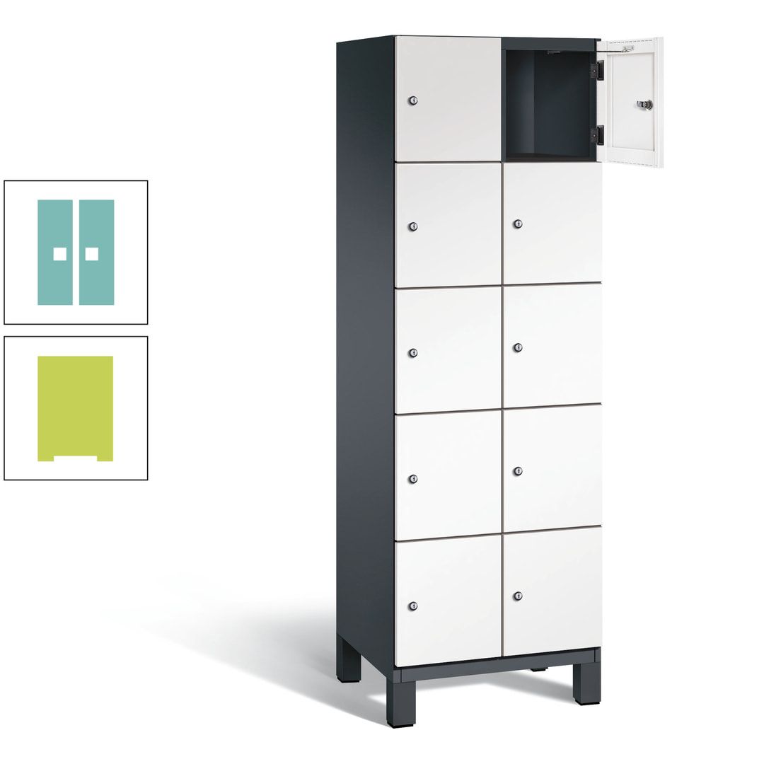 Fächerschrank, Stahlschrank, 10 Fächer, Türöffnungsbegrenzer, Füße, 1.980 x 600 x 525 mm (HxBxT), Korpus anthrazitgrau, Front anthrazitgrau