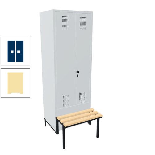 Doppel-Spind, Garderobenschrank, Buche Sitzbank integriert, 2 Abteile a 400 mm, Korpus anthrazitgrau, Tür anthrazitgrau, 1.850 x 800 x 815 mm (HxBxT)