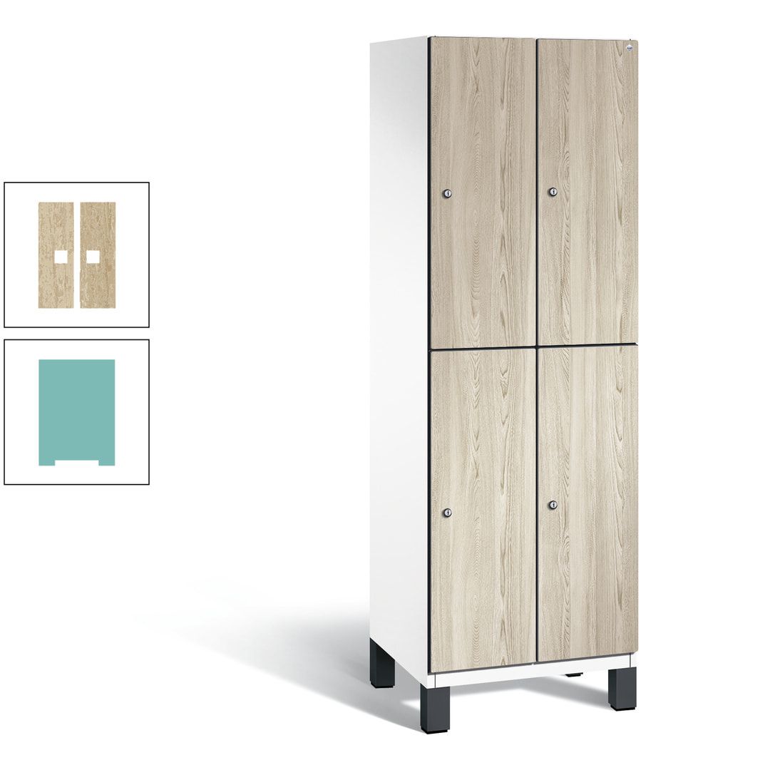 Fächerschrank, Garderobenschrank, mit Füßen, 2 Abteile, 1.980 x 600 x 525 mm (HxBxT), Korpus anthrazitgrau, Tür Donau-Ahorn