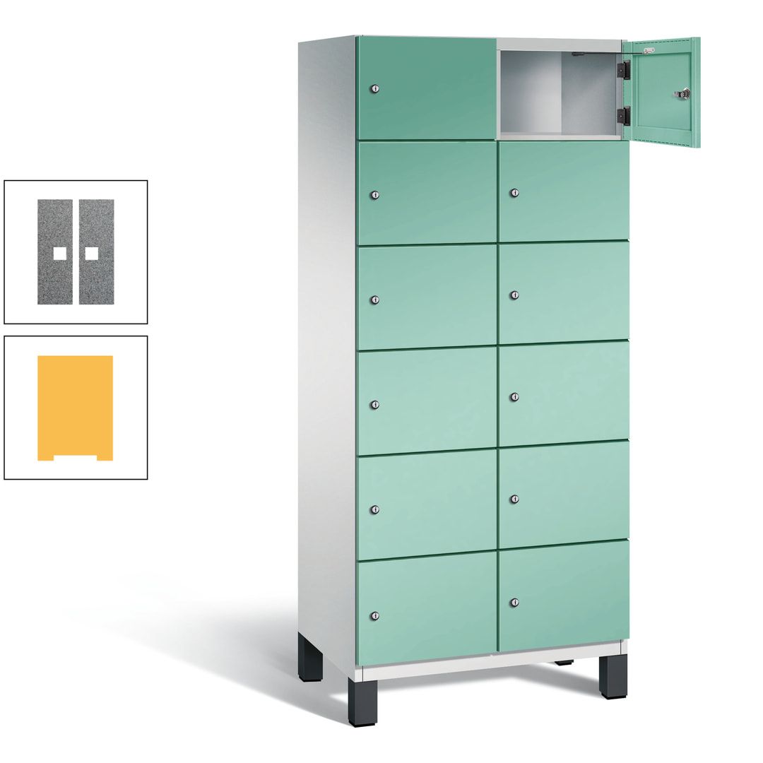 Fächerschrank, Stahlschrank, 12 Fächer, Türöffnungsbegrenzer, Füße, 1.980 x 800 x 525 mm (HxBxT), Korpus anthrazitgrau, Front anthrazitgrau