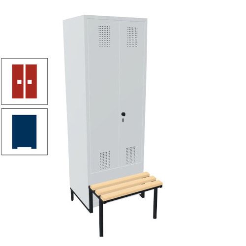 Doppel-Spind, Garderobenschrank, Buche Sitzbank integriert, 2 Abteile a 400 mm, Korpus anthrazitgrau, Tür anthrazitgrau, 1.850 x 800 x 815 mm (HxBxT)