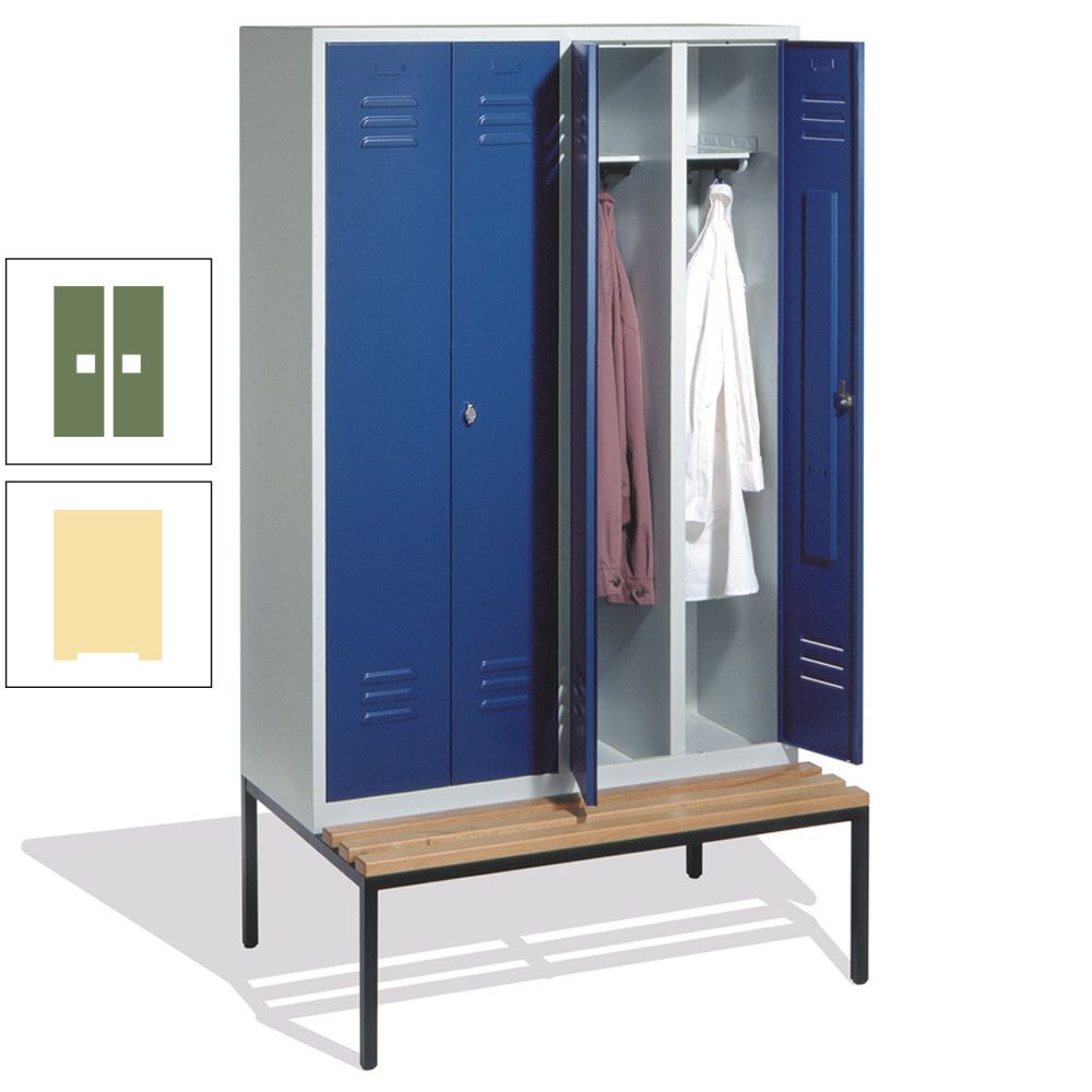 Doppel-Spindschrank, Buche Sitzbank untergebaut, 4 Abteile a 300 mm, Korpus lichtgrau, Tür anthrazitgrau, 2.090 x 1.190 x 815 mm (HxBxT)