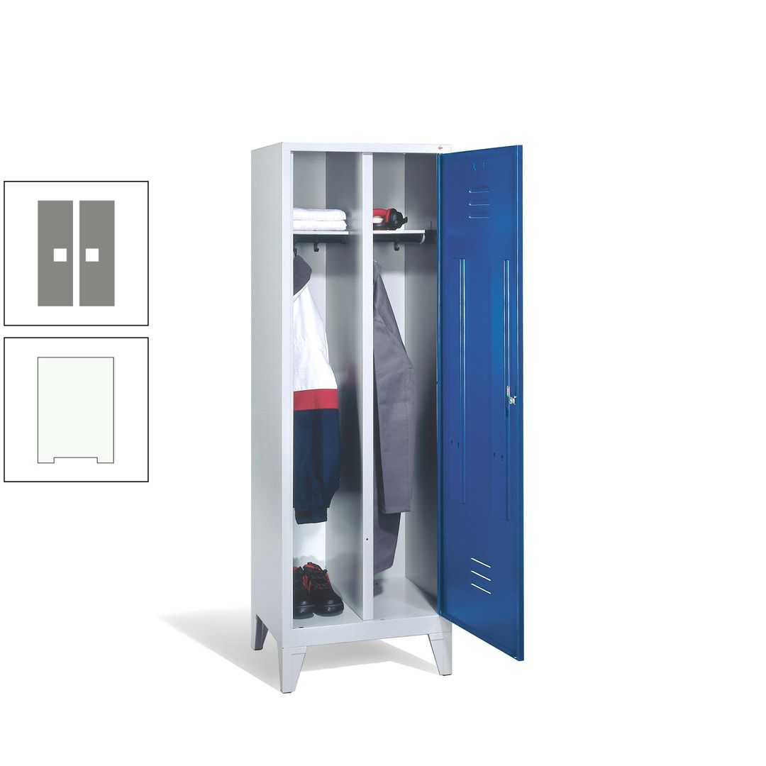 Doppel-Spind mit Großtür, Garderobenschrank mit Füßen, 2 Abteile a 300 mm, Korpus anthrazitgrau, Tür anthrazitgrau, 1.850 x 610 x 500 mm (HxBxT)