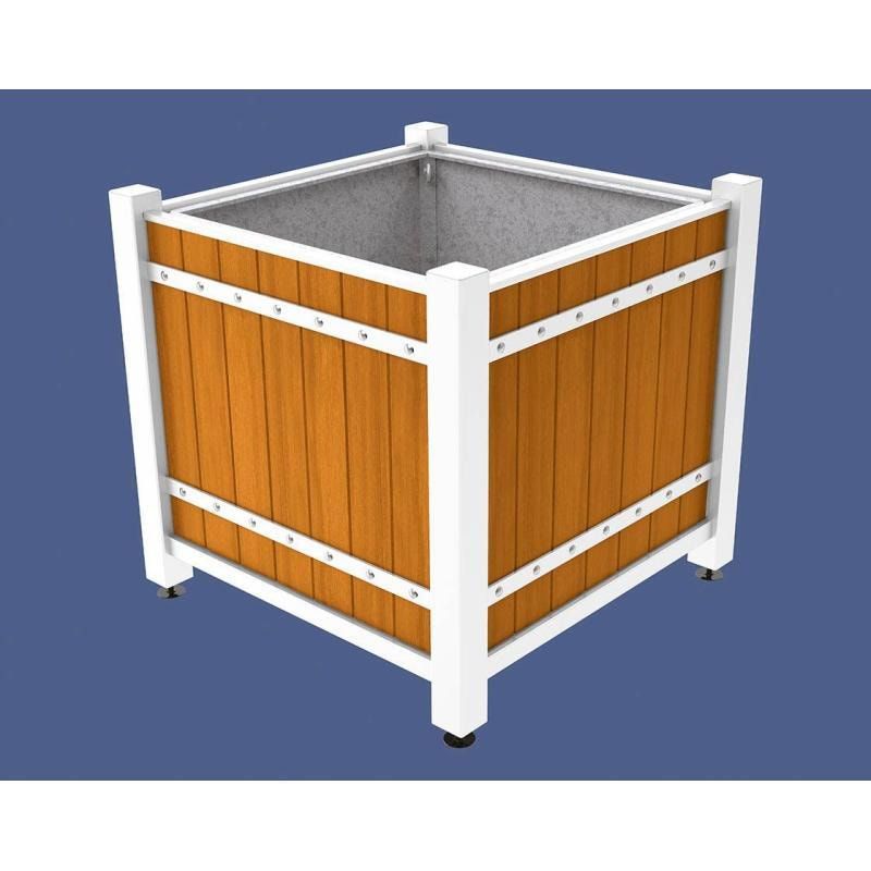 Pflanzbehälter, Pflanzgefäß, verzinkt, Eichenholzverkleidung, innen feuerverzinkt mit Verladungsgriffen, 1.085 x 1.230 x 1.230 mm (HxBxT), enzianblau