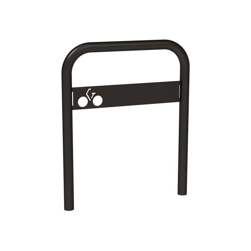 Gebogener Fahrradbügel, mit Beschilderung, Einbetonierung, Stahl, beschichtet, 850 x 700 mm (HxB), Farbe wählbar