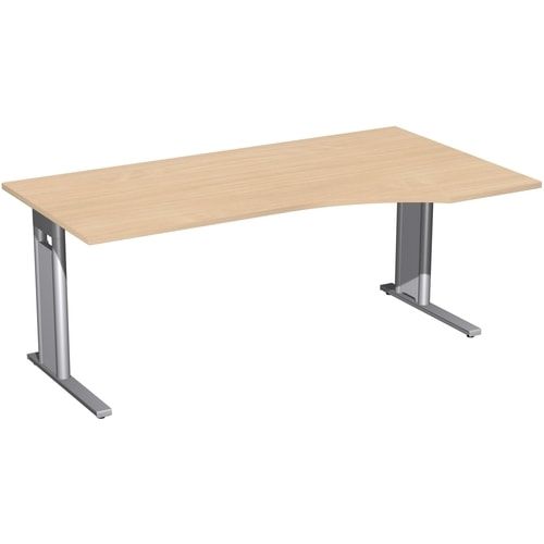 Eckschreibtisch, Ecke rechts, Füße einseitig verkürzt, C-Fuß Pro, 720 x 1.600 x 1.000 mm (HxBxT), Gestell silber, Dekor Ahorn