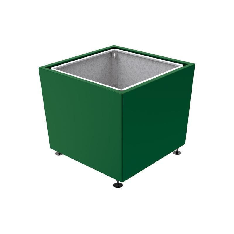 Pflanzkübel, 2 mm Stahlblech fvz, innen Blech feuerverzinkt mit Verladungsgriffen, verstellbare Füße, 760 x 785 x 785 mm (HxBxT), enzianblau