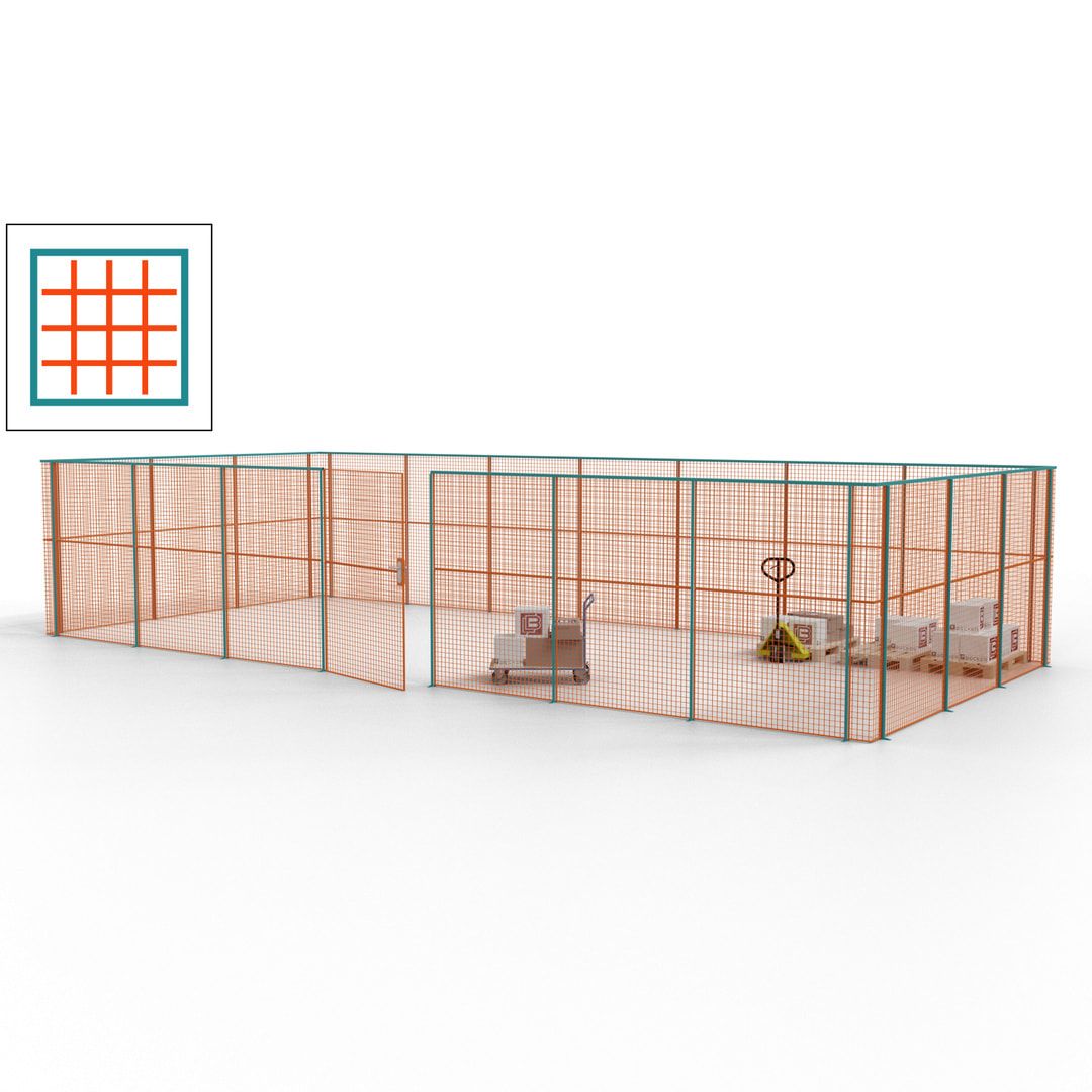 Hallentrennwand - Flügeltür, Gitter - 19 Gitterwände - 2.200 x 10.900 x 4.900 mm (HxBxT) - Perlweiß/reinorange