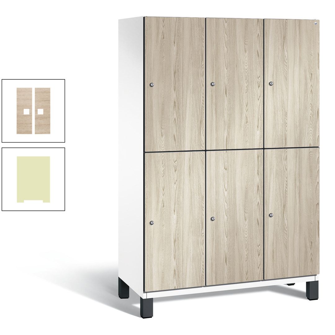 Fächerschrank, Garderobenschrank, mit Füßen, 3 Abteile, 1.980 x 1.200 x 525 mm (HxBxT), Korpus anthrazitgrau, Tür Donau-Ahorn