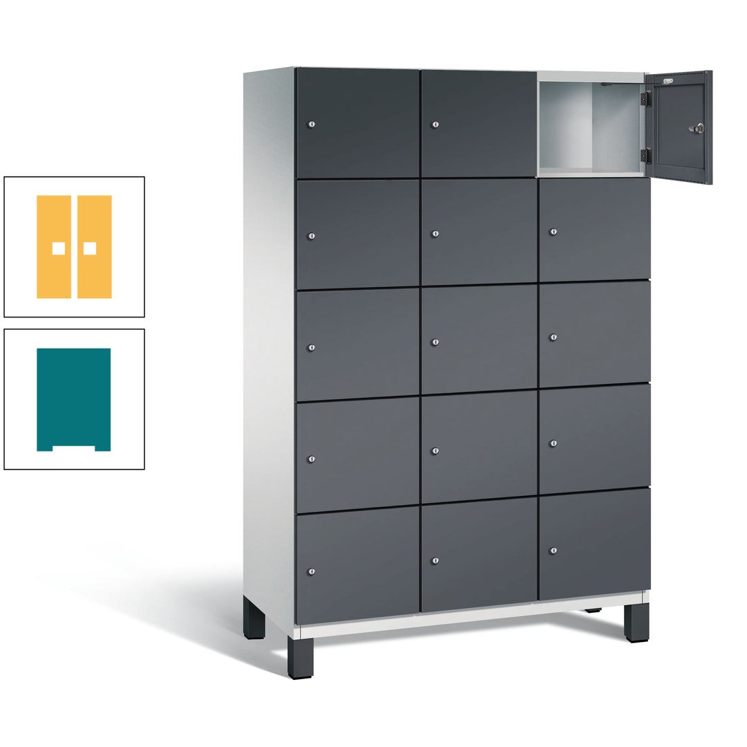 Fächerschrank, Stahlschrank, 15 Fächer, Türöffnungsbegrenzer, Füße, 1.980 x 1.200 x 525 mm (HxBxT), Korpus anthrazitgrau, Front anthrazitgrau