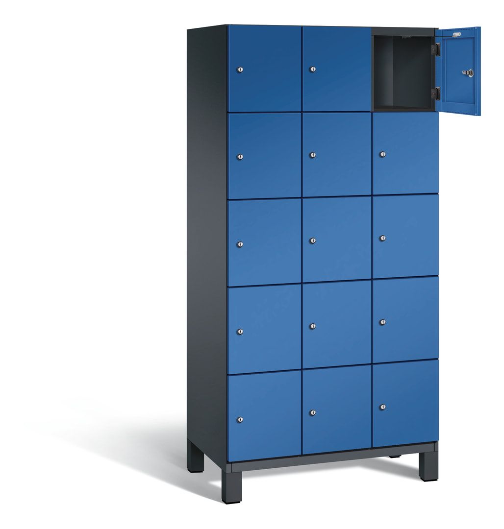 Fächerschrank, Stahlschrank, 15 Fächer, Türöffnungsbegrenzer, Füße, 1.980 x 900 x 525 mm (HxBxT), Korpus anthrazitgrau, Front anthrazitgrau