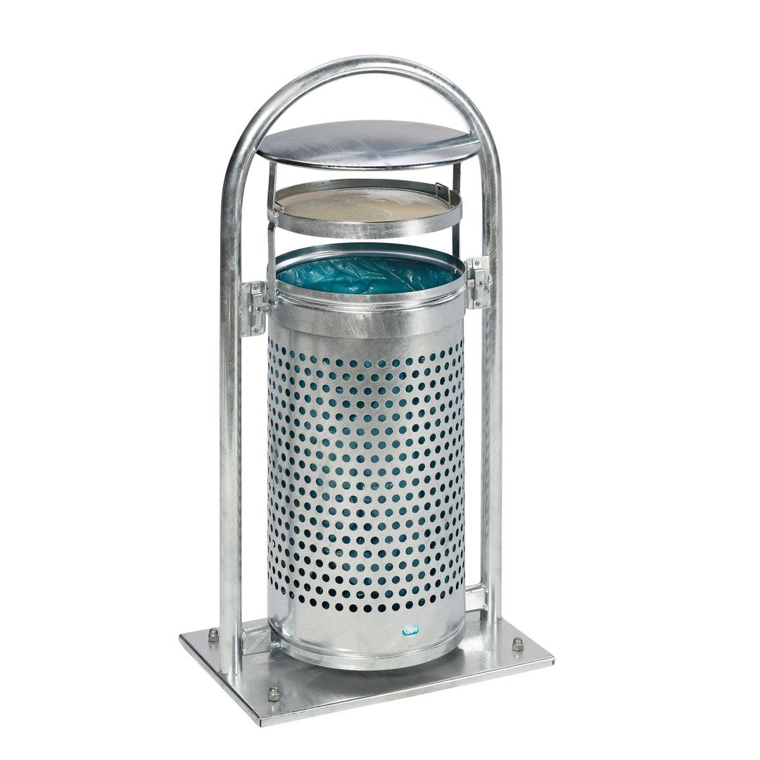 Abfallbehälter mit Ascher - 65 l - für Außeneinsatz - 580x380x1280mm - blau/weiß