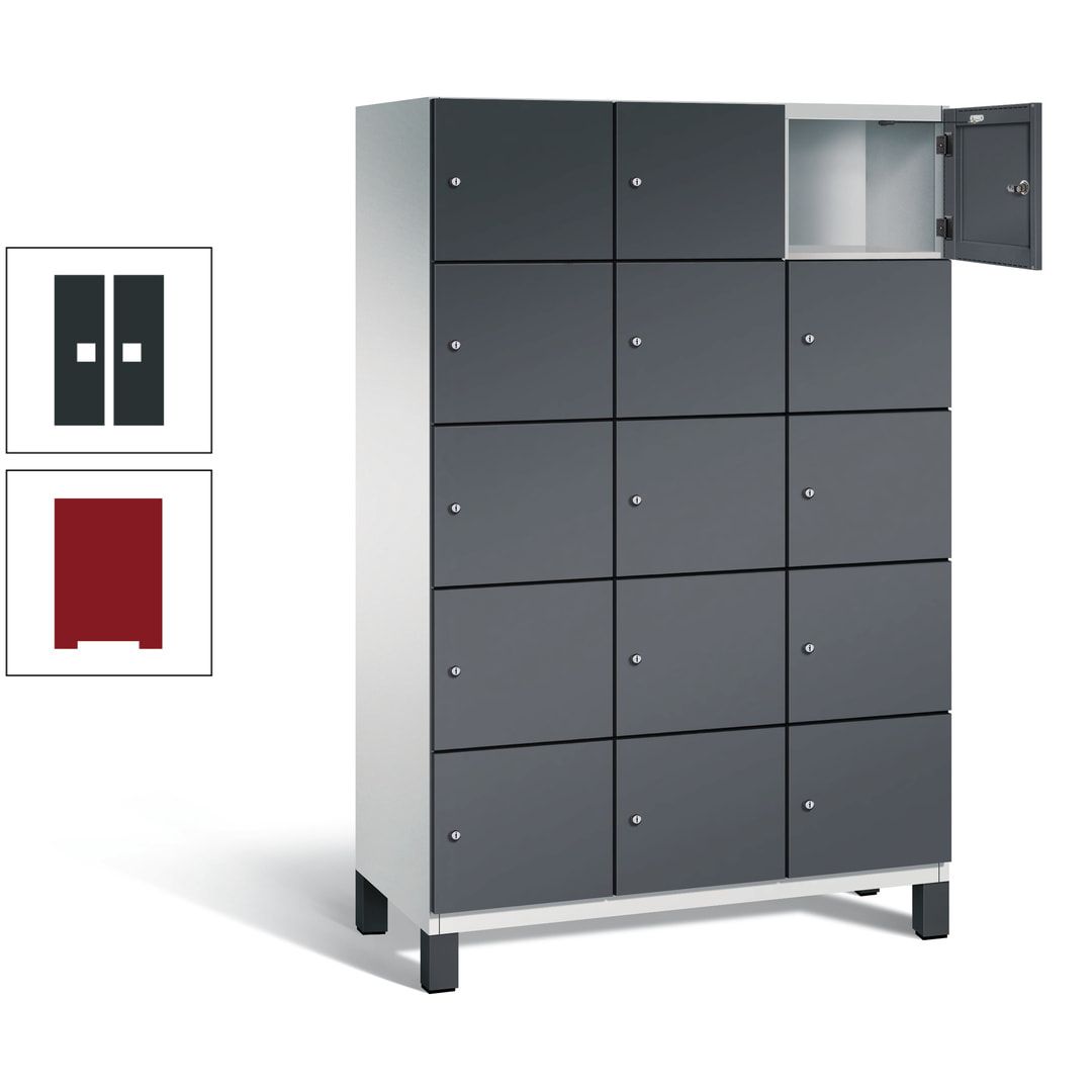 Fächerschrank, Stahlschrank, 15 Fächer, Türöffnungsbegrenzer, Füße, 1.980 x 1.200 x 525 mm (HxBxT), Korpus anthrazitgrau, Front anthrazitgrau