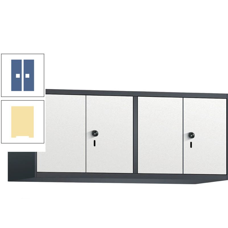 Aufsatzschrank, Schrankaufsatz, Türen paarweise, 4 Fächer a 300 mm, Farbe Pastellgelb, Tür anthrazitgrau, 500 x 1.200 x 500 mm (HxBxT)