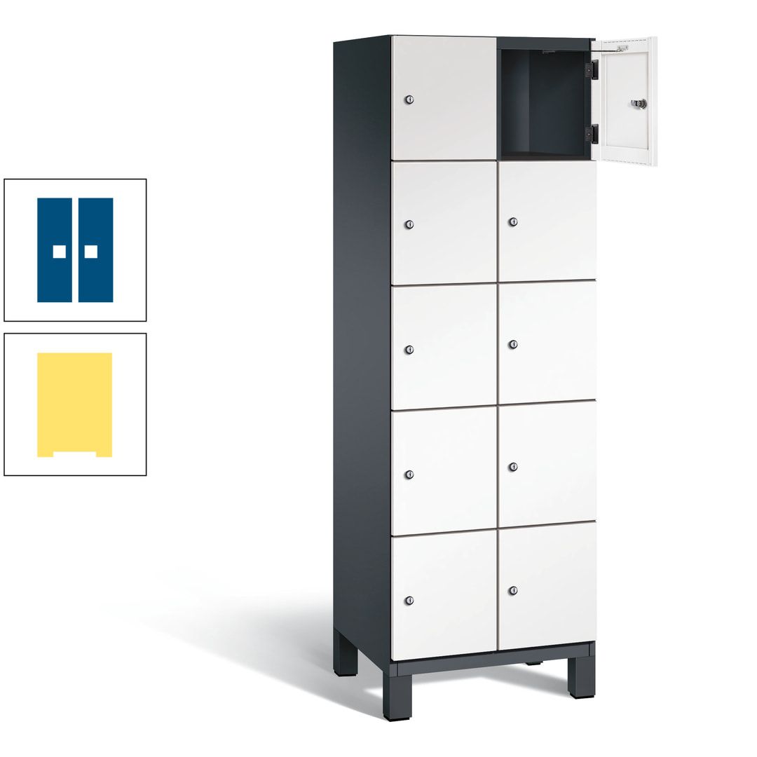 Fächerschrank, Stahlschrank, 10 Fächer, Türöffnungsbegrenzer, Füße, 1.980 x 600 x 525 mm (HxBxT), Korpus anthrazitgrau, Front anthrazitgrau