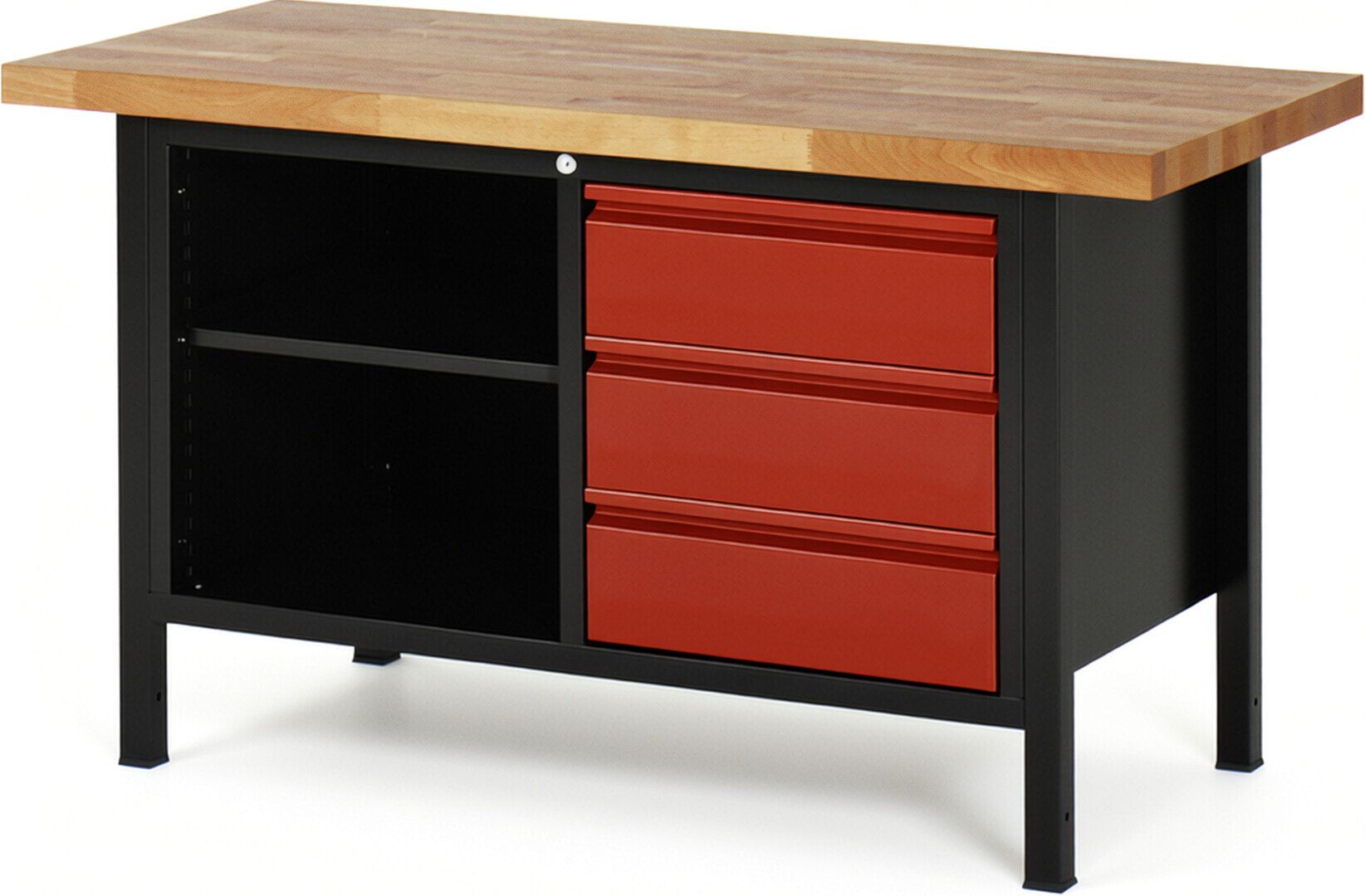 Werkbank - 3 Schubladen - 180:3 - höhenverstellbar 840 - 1.040 mm - 1.500 x 700 mm (BxT) - Traglast 1.250 kg - Buche - Anthrazitgrau