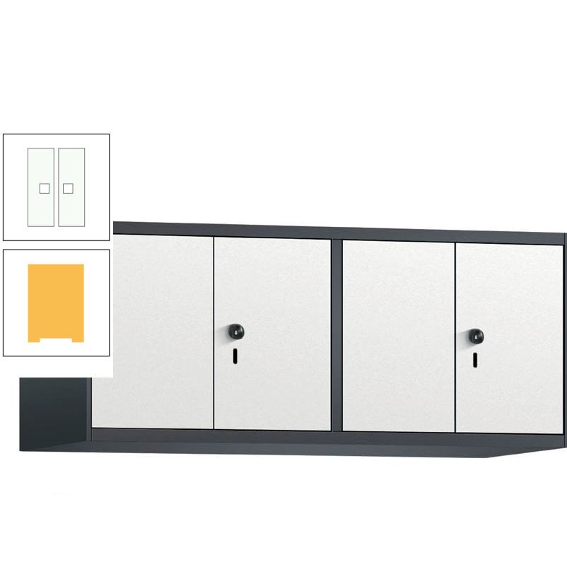 Aufsatzschrank, Schrankaufsatz, Türen paarweise, 4 Fächer a 300 mm, Farbe Pastellgelb, Tür anthrazitgrau, 500 x 1.200 x 500 mm (HxBxT)