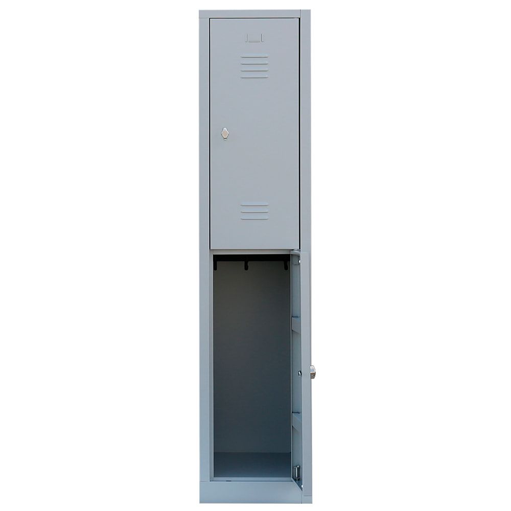 Garderobenschrank, Doppelstockspind, 1 Abteil, 2 Fächer, 1.800 x 415 x 500 mm (HxBxT), Stahl, Drehriegel, Korpus: lichtgrau, Front: anthrazitgrau
