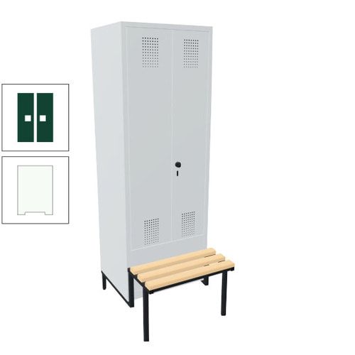 Doppel-Spind, Garderobenschrank, Buche Sitzbank integriert, 2 Abteile a 400 mm, Korpus anthrazitgrau, Tür anthrazitgrau, 1.850 x 800 x 815 mm (HxBxT)