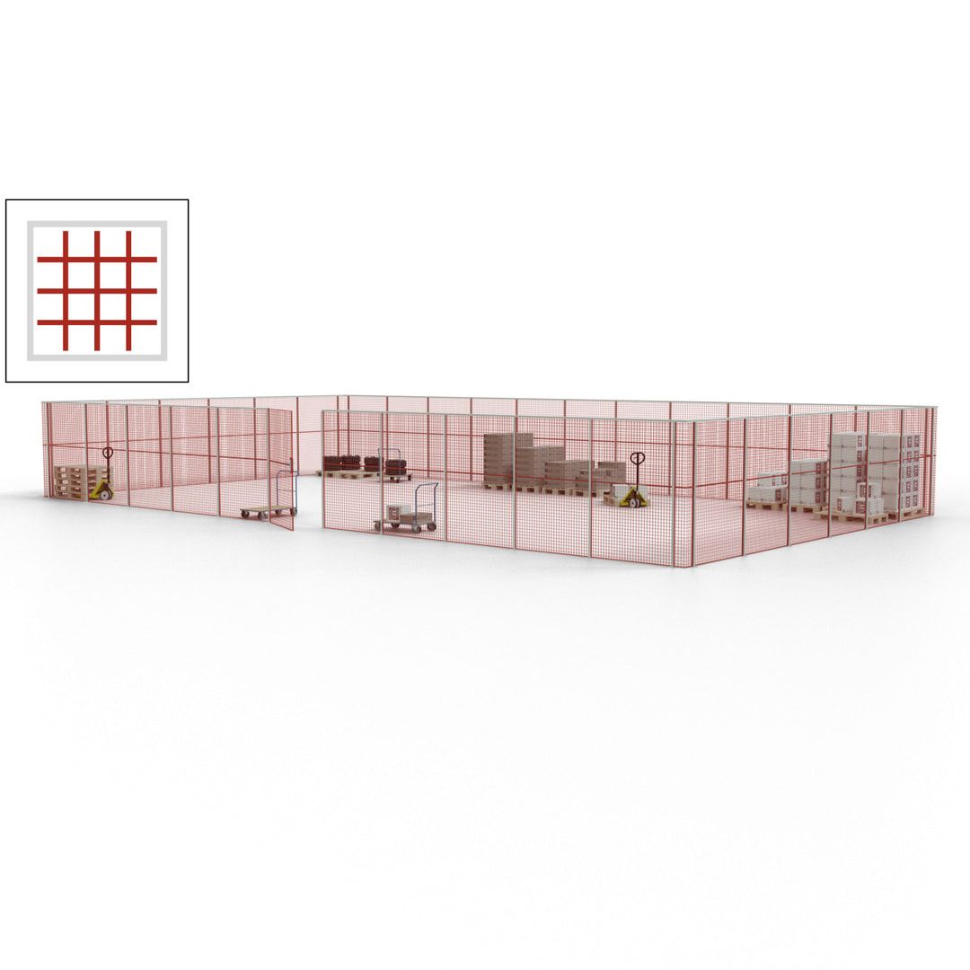 Maschinen Schutzgitter - Hallentrennwand - Sicherheitszaun - Tür - 51 m - 2.200 x 16.900 x 9.400 mm (HxBxT) - enzianblau